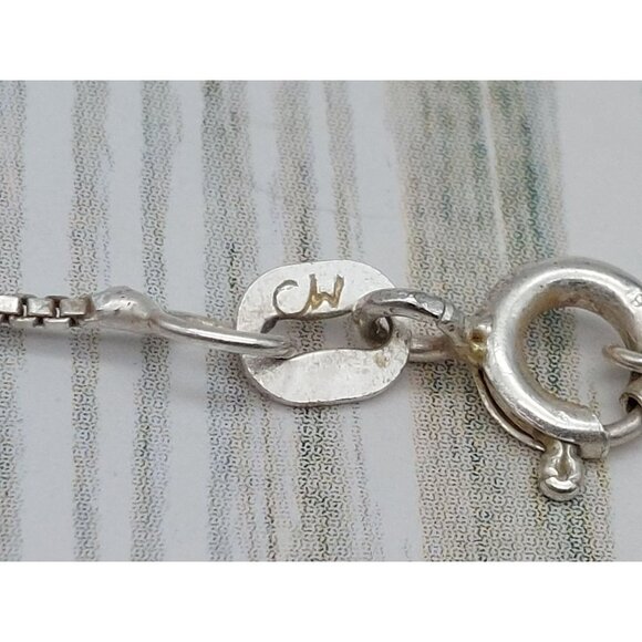 Pretty Sterling Silver Opal & Marcasite Pendant Necklace Box Chain Signed CW 18" - Picture 7 of 7